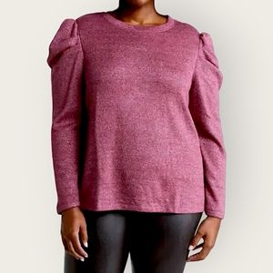 NEW CeCe Puff Sleeve Metallic Knit Burgundy Holiday Sweater Plus Size 1X